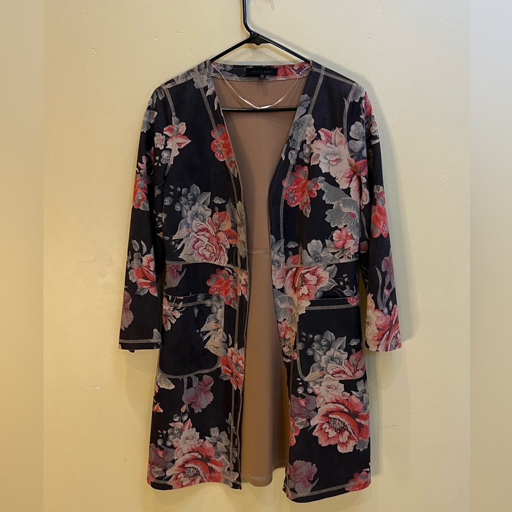 Anthropologie NWOT Suede Flower Duster, Size XS